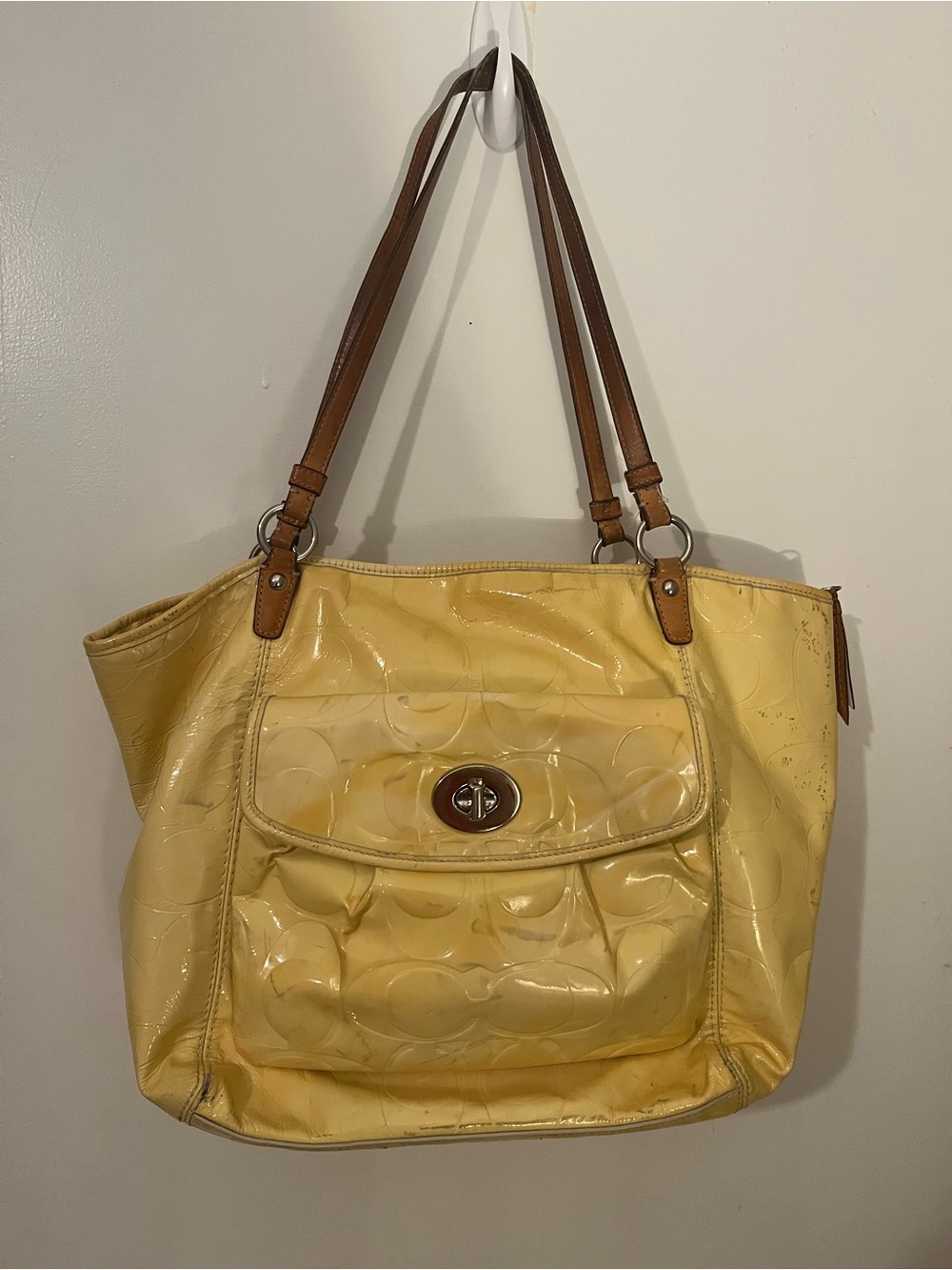 Yellow Coach Leah Patent Tote F14663